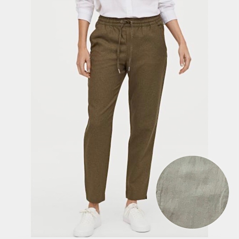 100% Linen Khaki Green Sage Pants